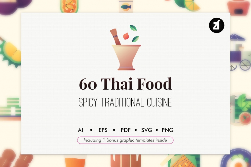 泰国60款矢量食品美食元素插图图标【EPS、PNG、SVG】
