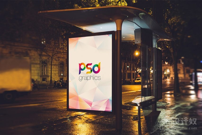 公交车站广告牌广告样机【PSD】