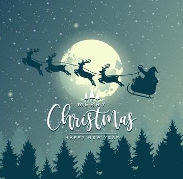 免费分享 圣诞老人麋鹿飞天雪橇圣诞快乐插画背景【AI】