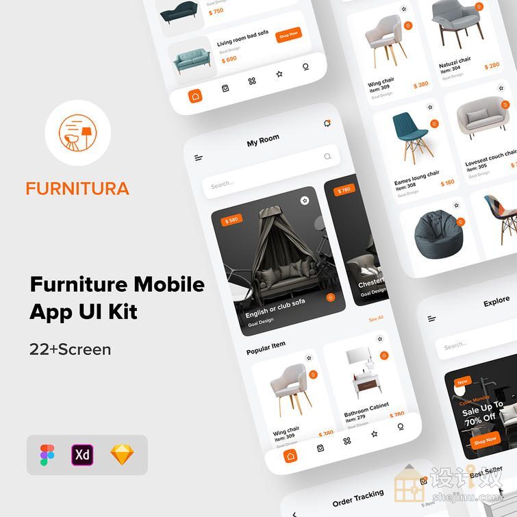 Furnitura – 家装家具移动商城APP小程序应用UI套件【fig、sketch、xd】