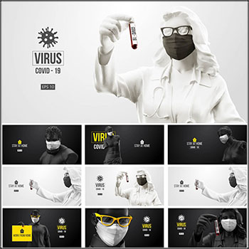 8款新冠病毒预防和样本采集戴口罩宣传横幅矢量海报插图